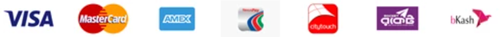 Visa, Mastercard, American Express, bKash and local payment methods